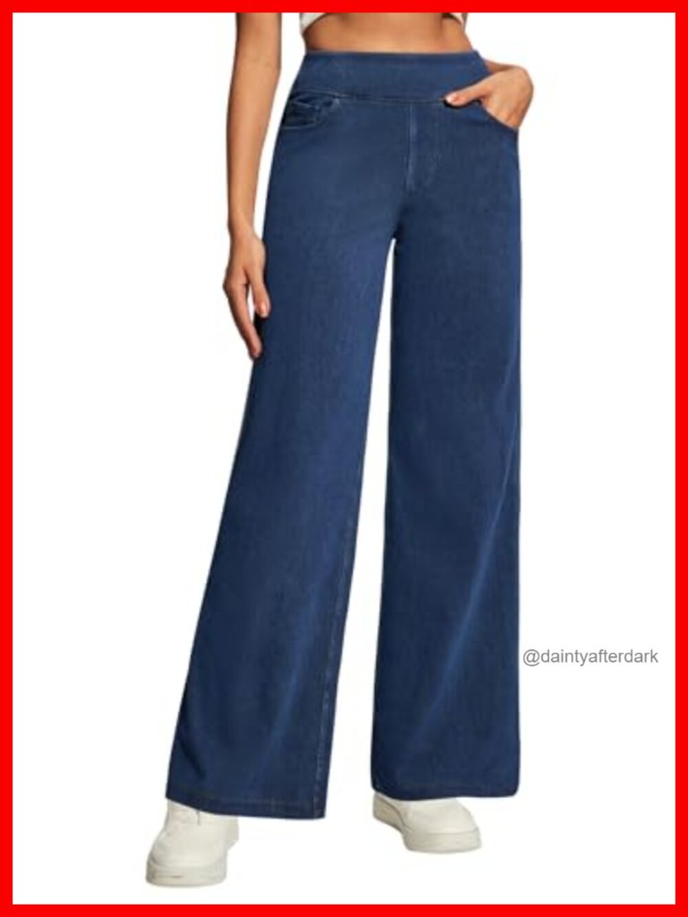 Wide Leg Pull On Jeans High Waist Tummy Control Stretchy Baggy 5 Pockets